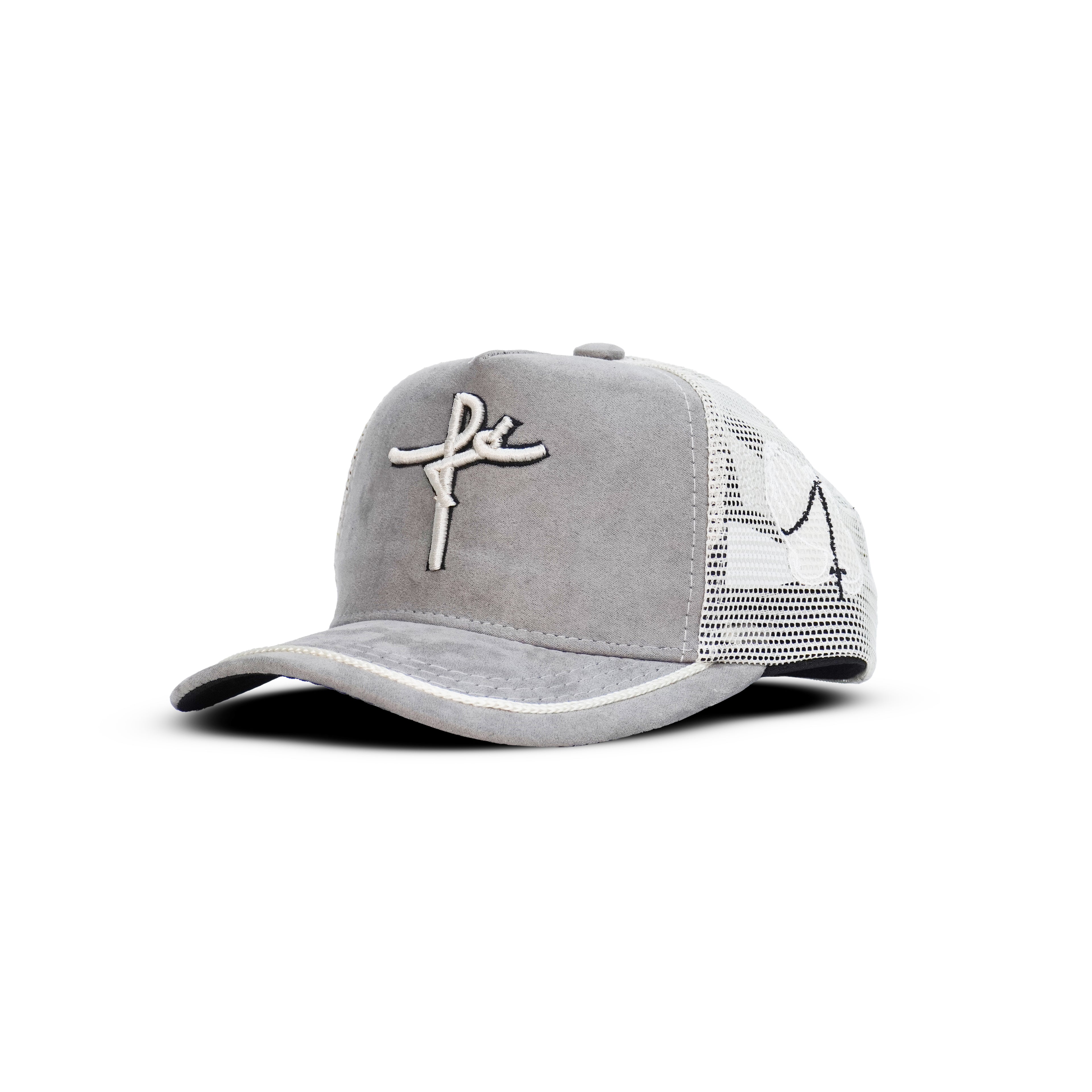 Gorra Gris Beige Agropecuaria – Bordado Fé y Manos Con Rosario