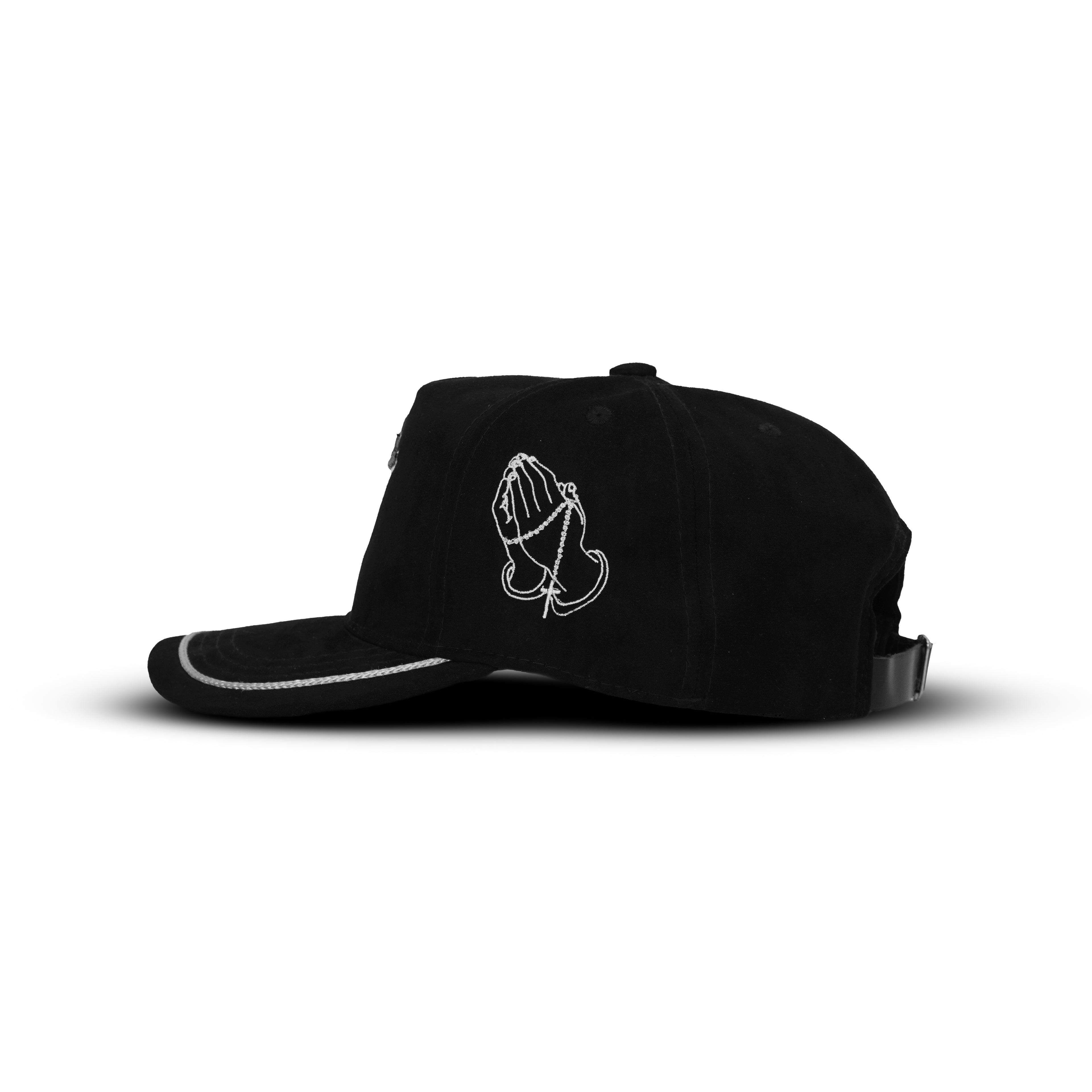 Gorra Negra Agropecuaria – Bordado Fé y Manos Con Rosario