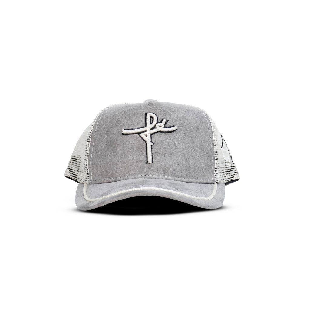 Gorra Gris Beige Agropecuaria – Bordado Fé y Manos Con Rosario