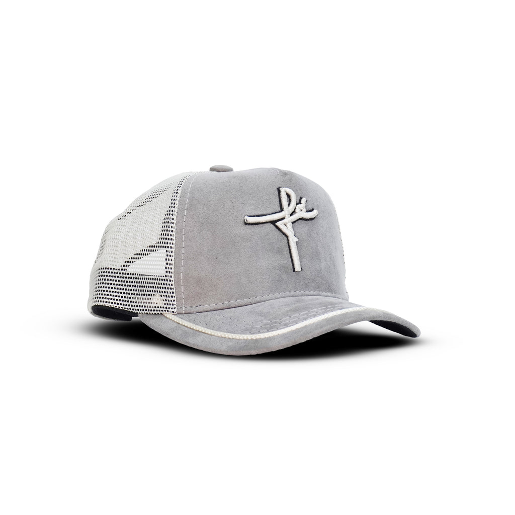 Gorra Gris Beige Agropecuaria – Bordado Fé y Manos Con Rosario